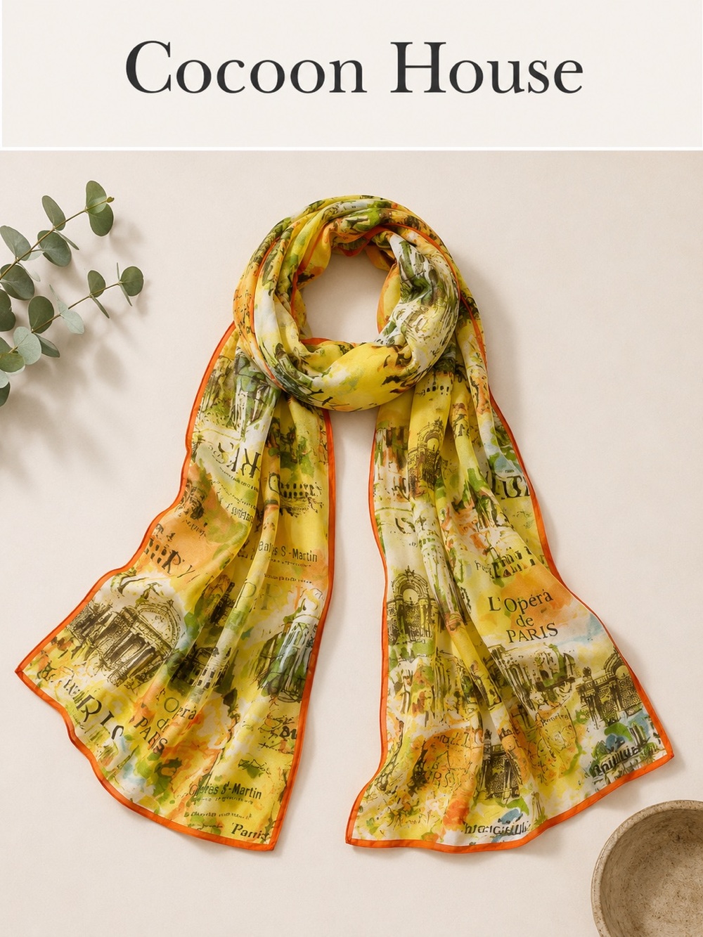 Cocoon House 100% Silk Scarf – Paris Print